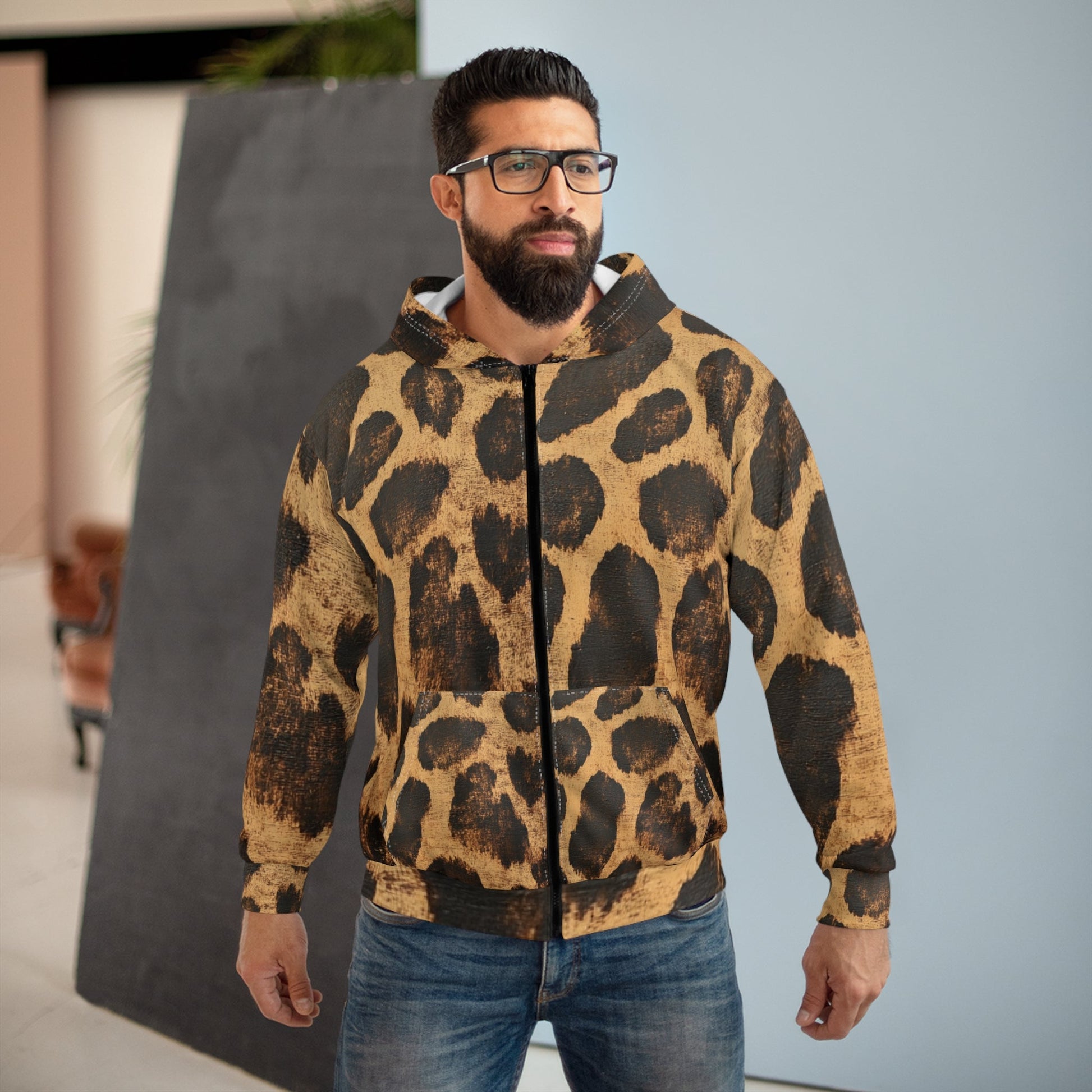 All Over Giraffe Print Zip Hoodie, Artsulli - Art is Long, Life is Short, All Over Prints, , , , , , , 