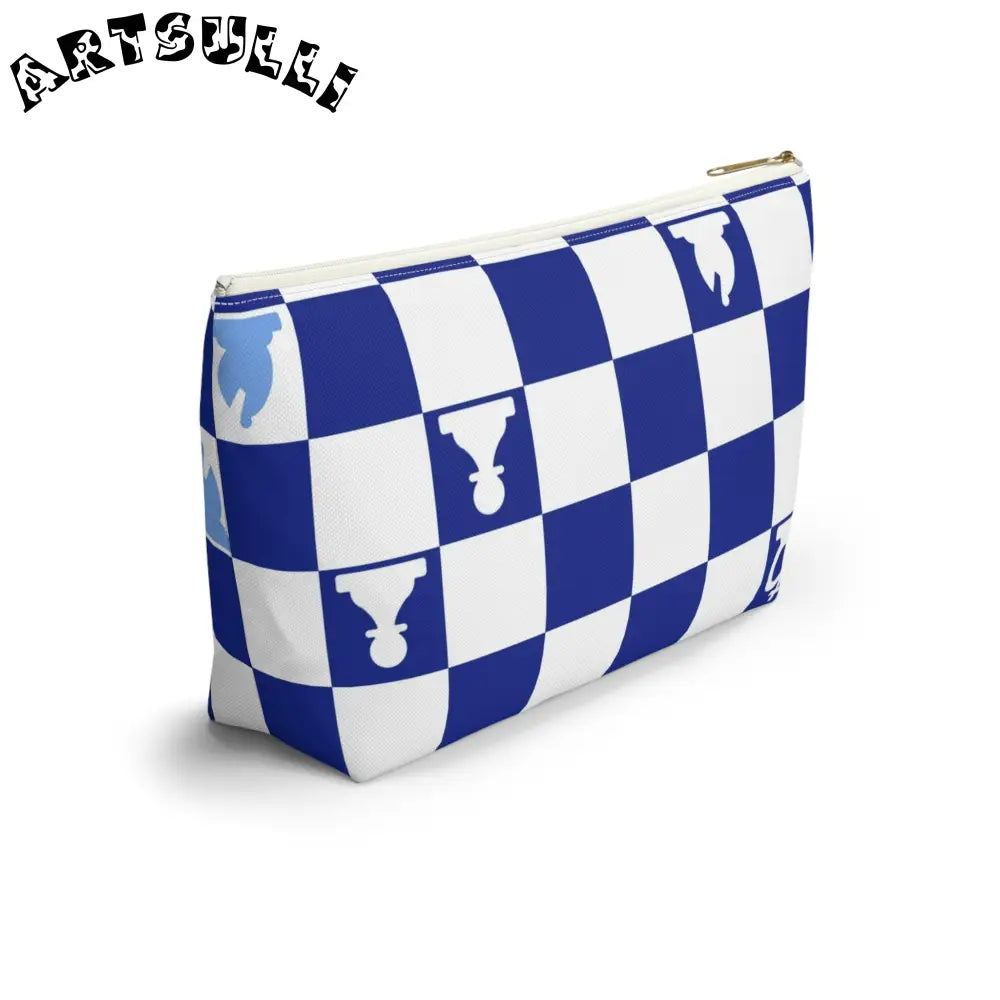 Art Printed Blue Checkered Chess Pouch, Artsulli - Art is Long, Life is Short, Bags, , , , , , , 