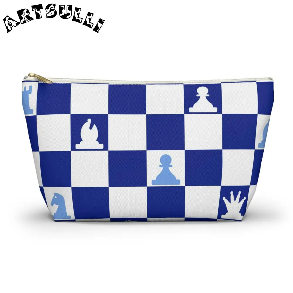 Art Printed Blue Checkered Chess Pouch, Artsulli - Art is Long, Life is Short, Bags, Size, Large, Color, White zipper, , , 12706780204197803616