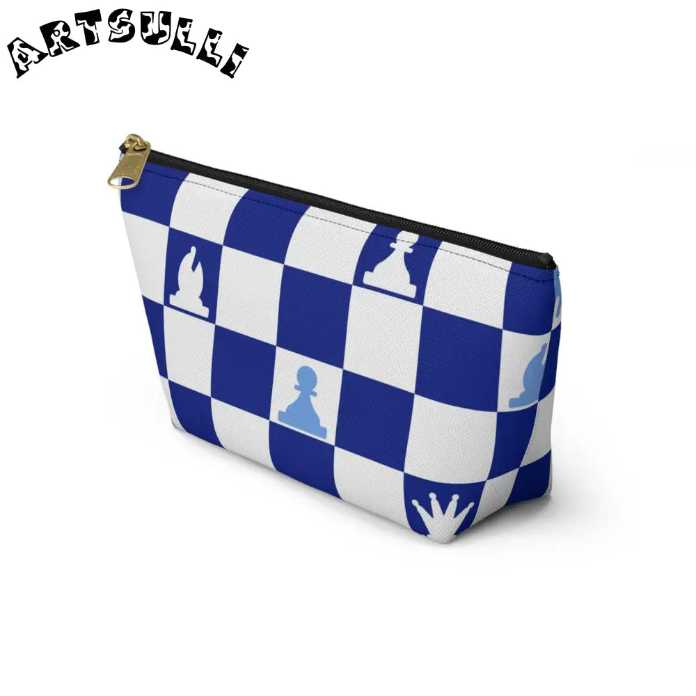 Art Printed Blue Checkered Chess Pouch, Artsulli - Art is Long, Life is Short, Bags, , , , , , , 