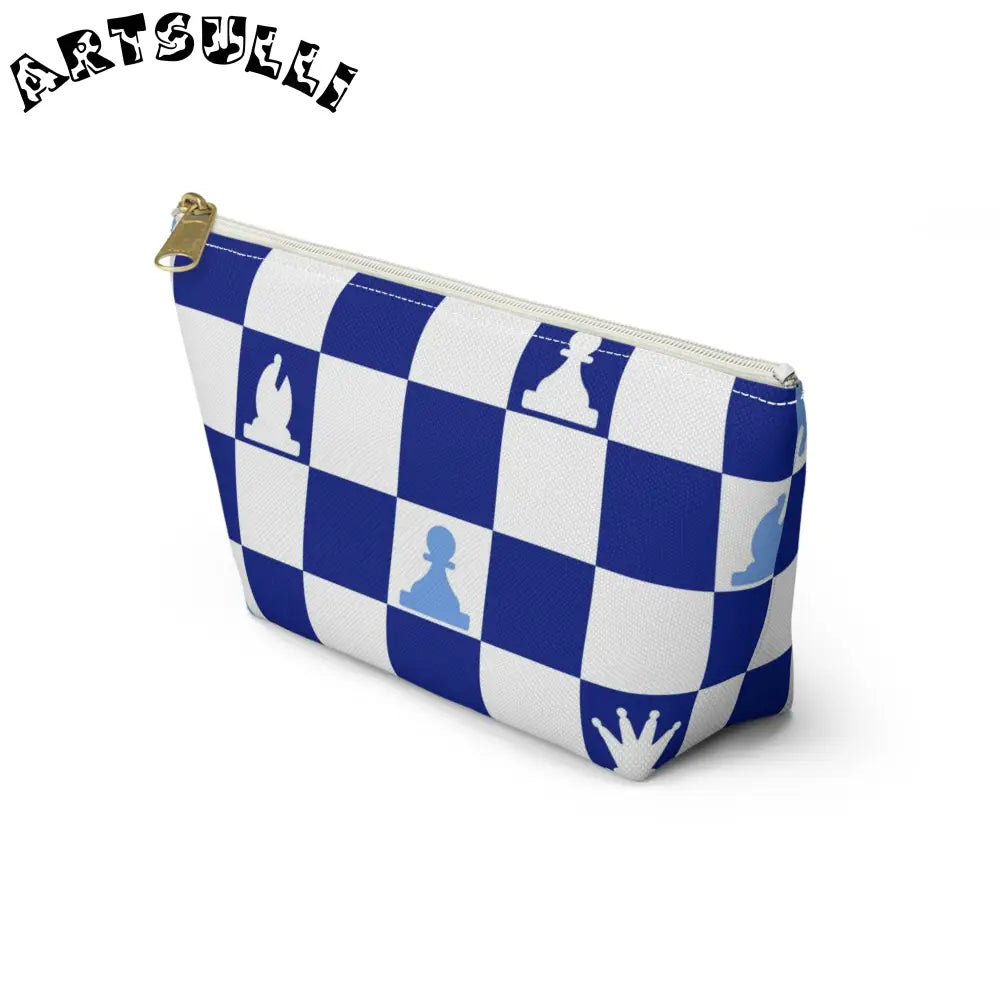 Art Printed Blue Checkered Chess Pouch, Artsulli - Art is Long, Life is Short, Bags, , , , , , , 