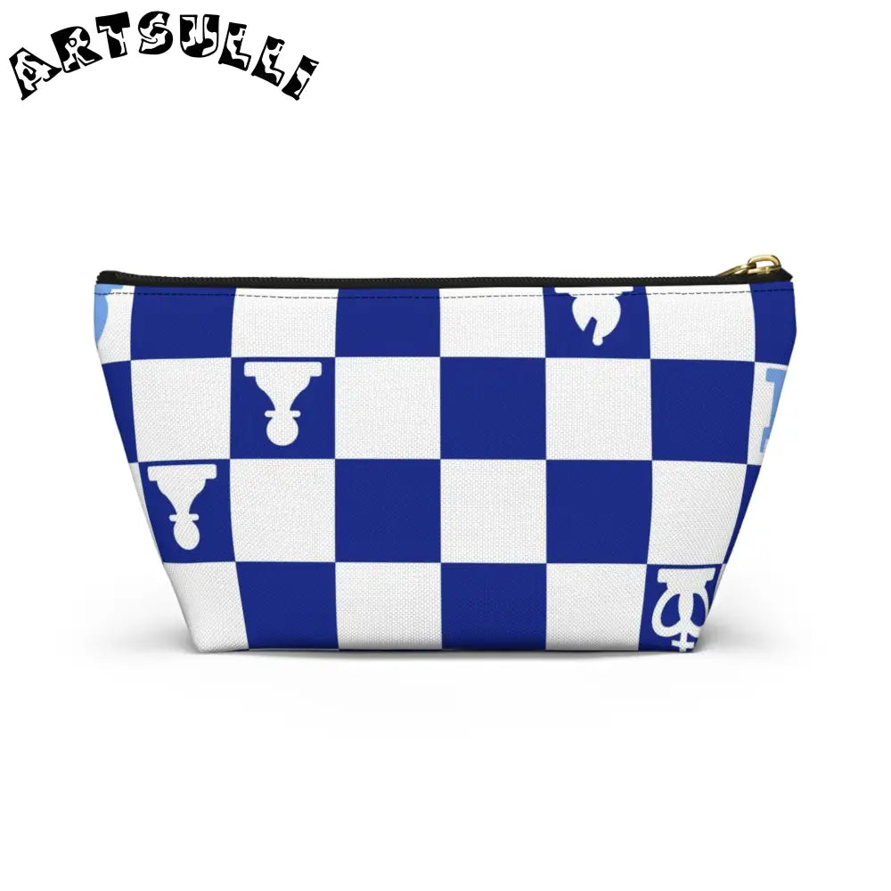 Art Printed Blue Checkered Chess Pouch, Artsulli - Art is Long, Life is Short, Bags, , , , , , , 