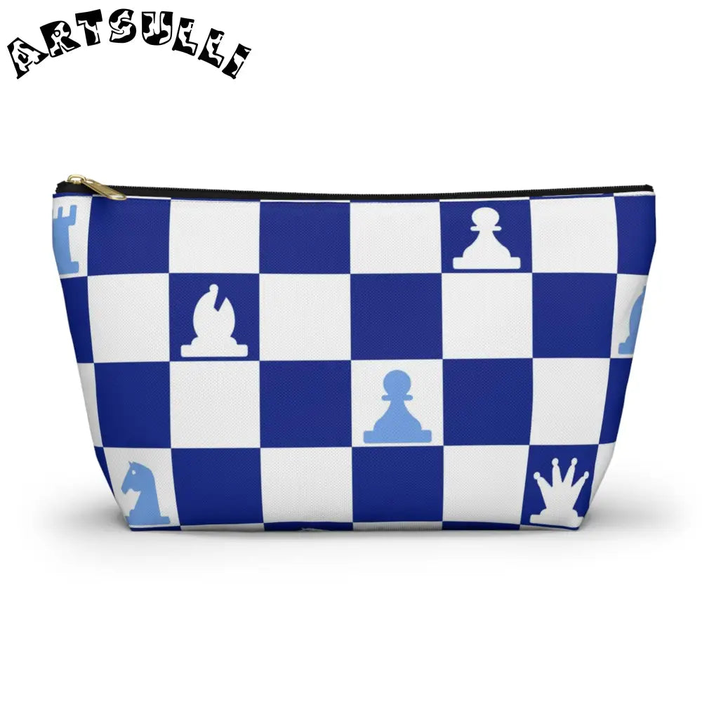 Art Printed Blue Checkered Chess Pouch, Artsulli - Art is Long, Life is Short, Bags, Size, Large, Color, Black zipper, , , 26289132238250055497