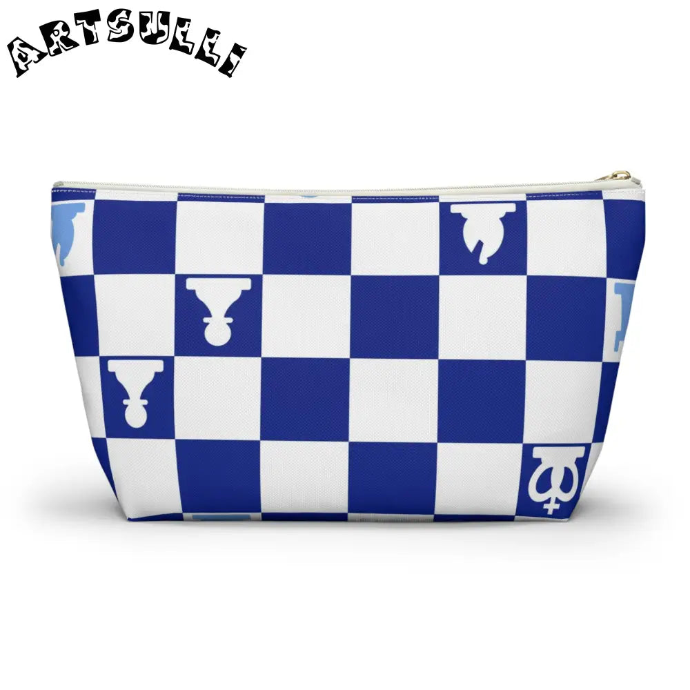 Art Printed Blue Checkered Chess Pouch, Artsulli - Art is Long, Life is Short, Bags, , , , , , , 