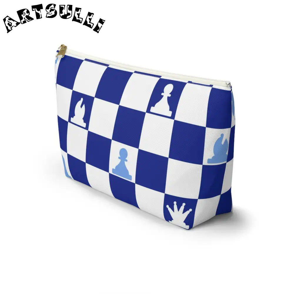 Art Printed Blue Checkered Chess Pouch, Artsulli - Art is Long, Life is Short, Bags, , , , , , , 
