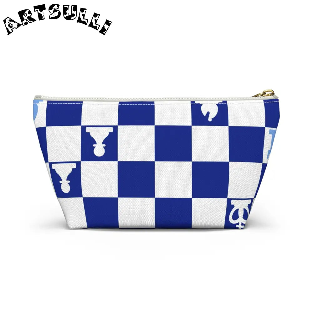 Art Printed Blue Checkered Chess Pouch, Artsulli - Art is Long, Life is Short, Bags, , , , , , , 