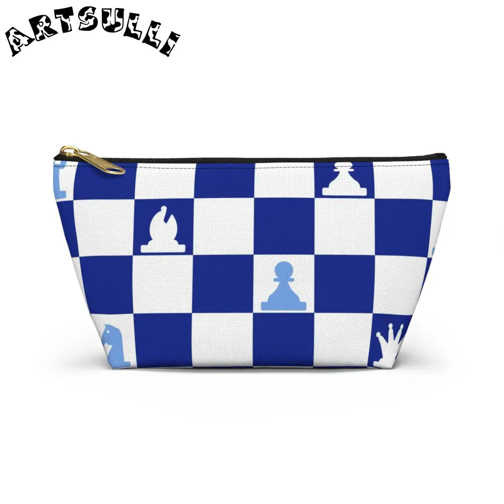 Art Printed Blue Checkered Chess Pouch, Artsulli - Art is Long, Life is Short, Bags, Size, Small, Color, Black zipper, , , 22566047290178725493