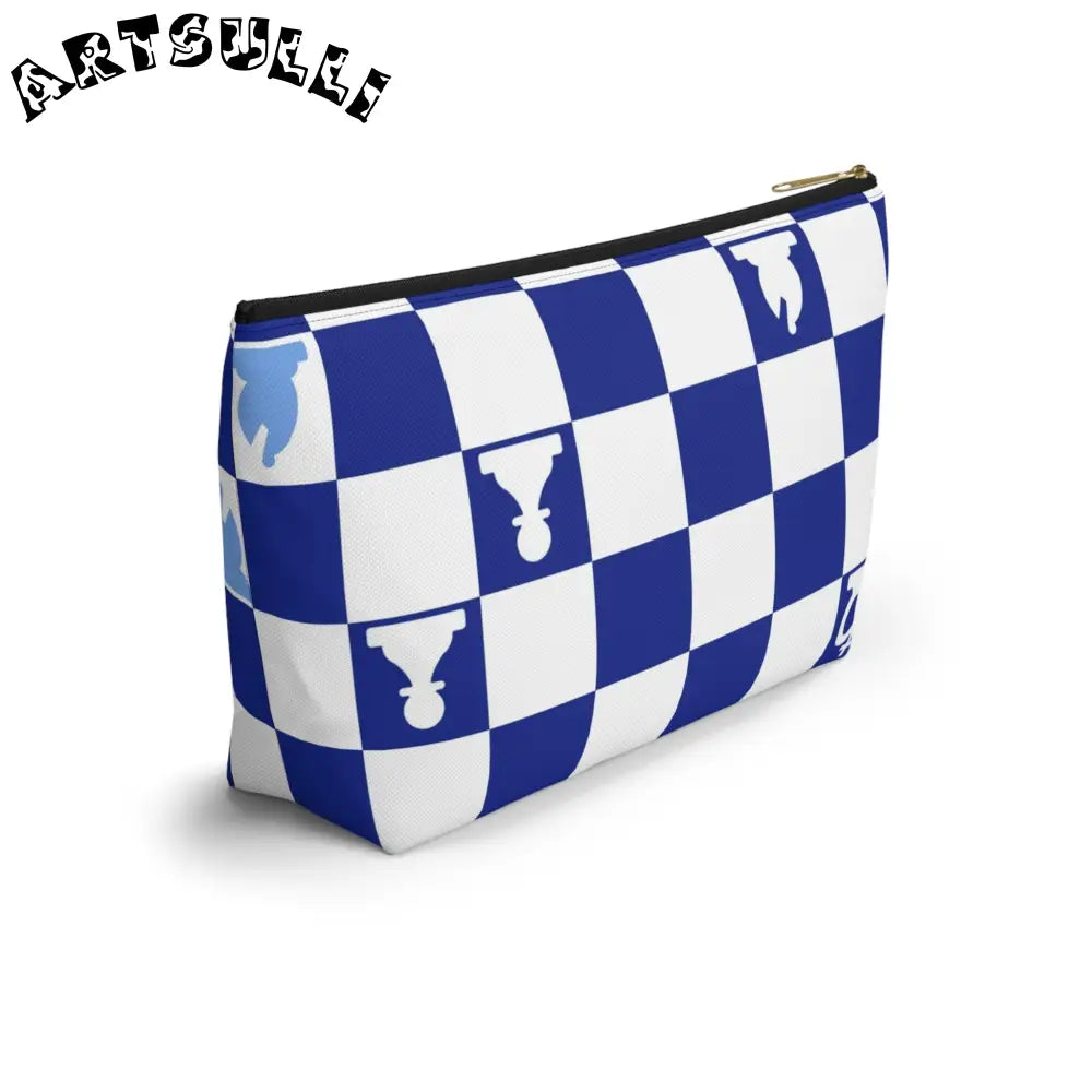 Art Printed Blue Checkered Chess Pouch, Artsulli - Art is Long, Life is Short, Bags, , , , , , , 