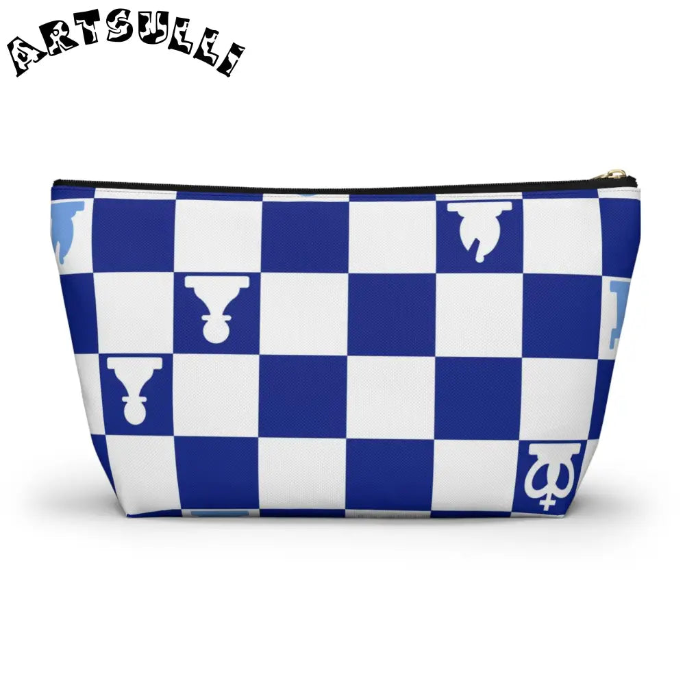 Art Printed Blue Checkered Chess Pouch, Artsulli - Art is Long, Life is Short, Bags, , , , , , , 