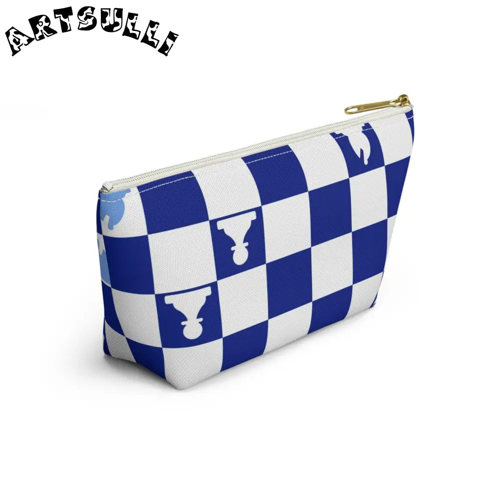 Art Printed Blue Checkered Chess Pouch, Artsulli - Art is Long, Life is Short, Bags, , , , , , , 