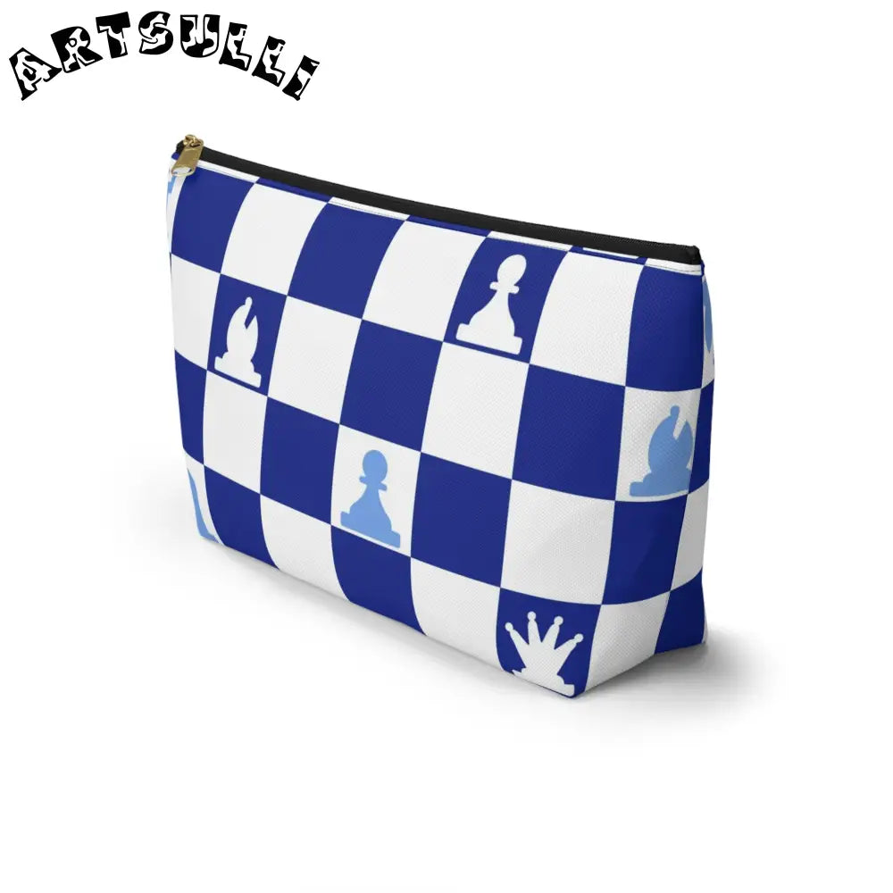 Art Printed Blue Checkered Chess Pouch, Artsulli - Art is Long, Life is Short, Bags, , , , , , , 