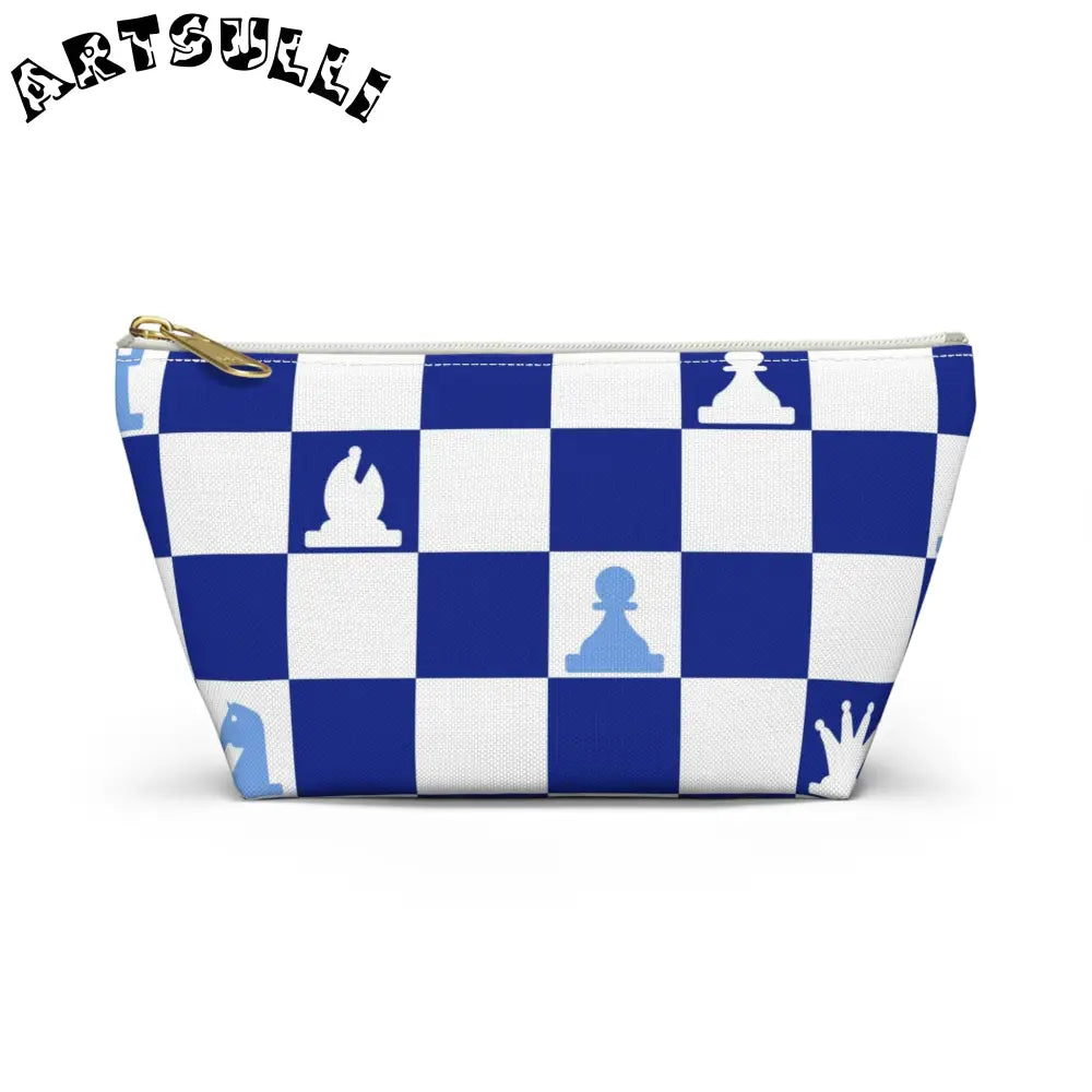 Art Printed Blue Checkered Chess Pouch, Artsulli - Art is Long, Life is Short, Bags, Size, Small, Color, White zipper, , , 26744244116055302376