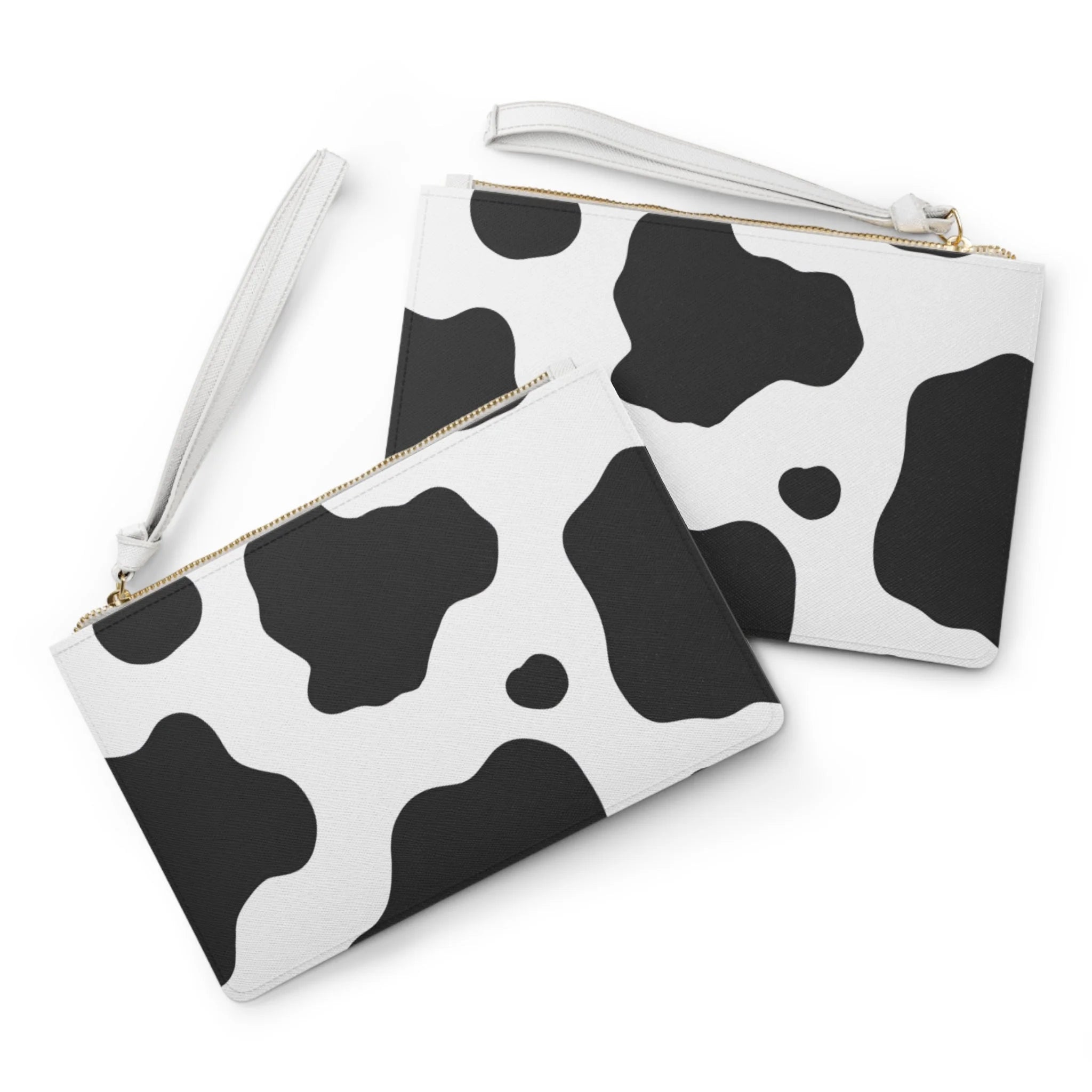 Art Printed Cow Print Clutch Bag with Gold Zipper and Wrist Strap, Artsulli - Art is Long, Life is Short, Bags, , , , , , , 