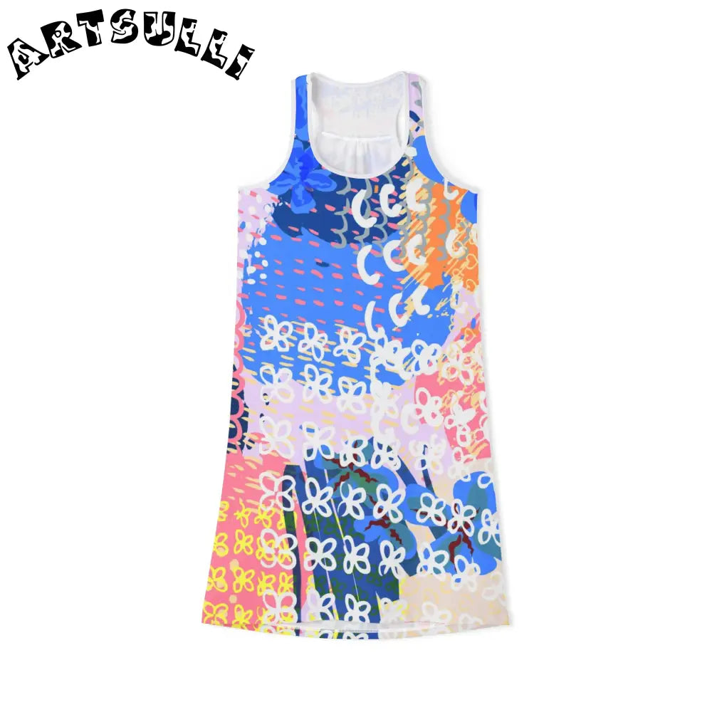 Art Printed Dress in Jersey-Knit Fabric Blend, Artsulli - Art is Long, Life is Short, Tank Top, Size, XS, Color, White, , , 15982938257576110835