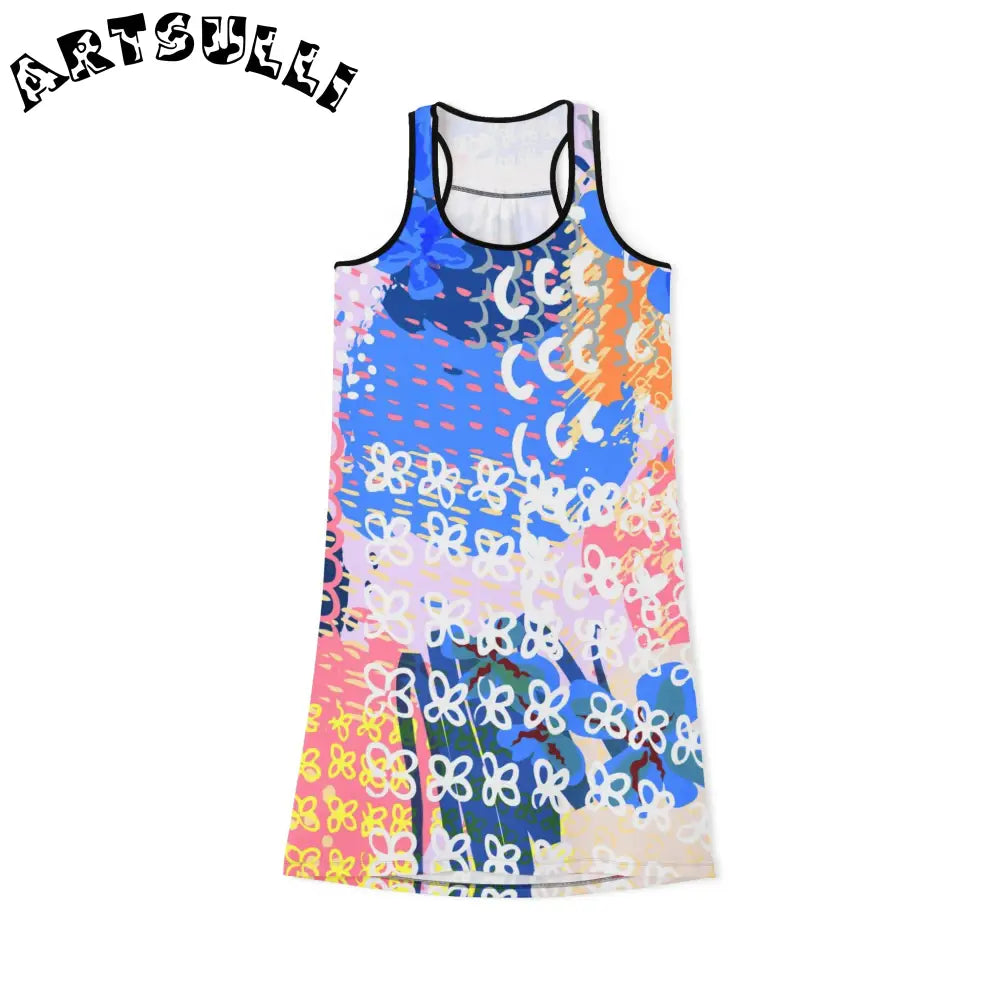 Art Printed Dress in Jersey-Knit Fabric Blend, Artsulli - Art is Long, Life is Short, Tank Top, Size, XS, Color, Black, , , 55307984269110796314