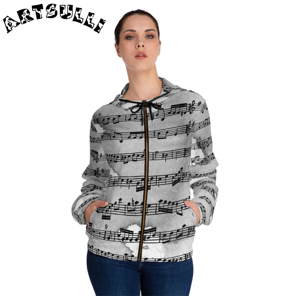 Art Printed Music Sheet Zip Hoodie, Artsulli - Art is Long, Life is Short, All Over Prints, , , , , , , 