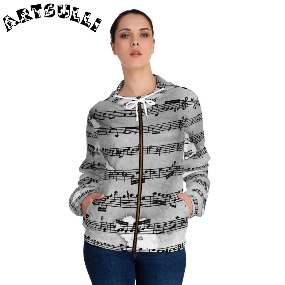 Art Printed Music Sheet Zip Hoodie, Artsulli - Art is Long, Life is Short, All Over Prints, , , , , , , 