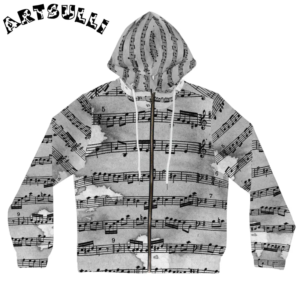 Art Printed Music Sheet Zip Hoodie, Artsulli - Art is Long, Life is Short, All Over Prints, Size, XS, Color, White, , , 56148997610866791039