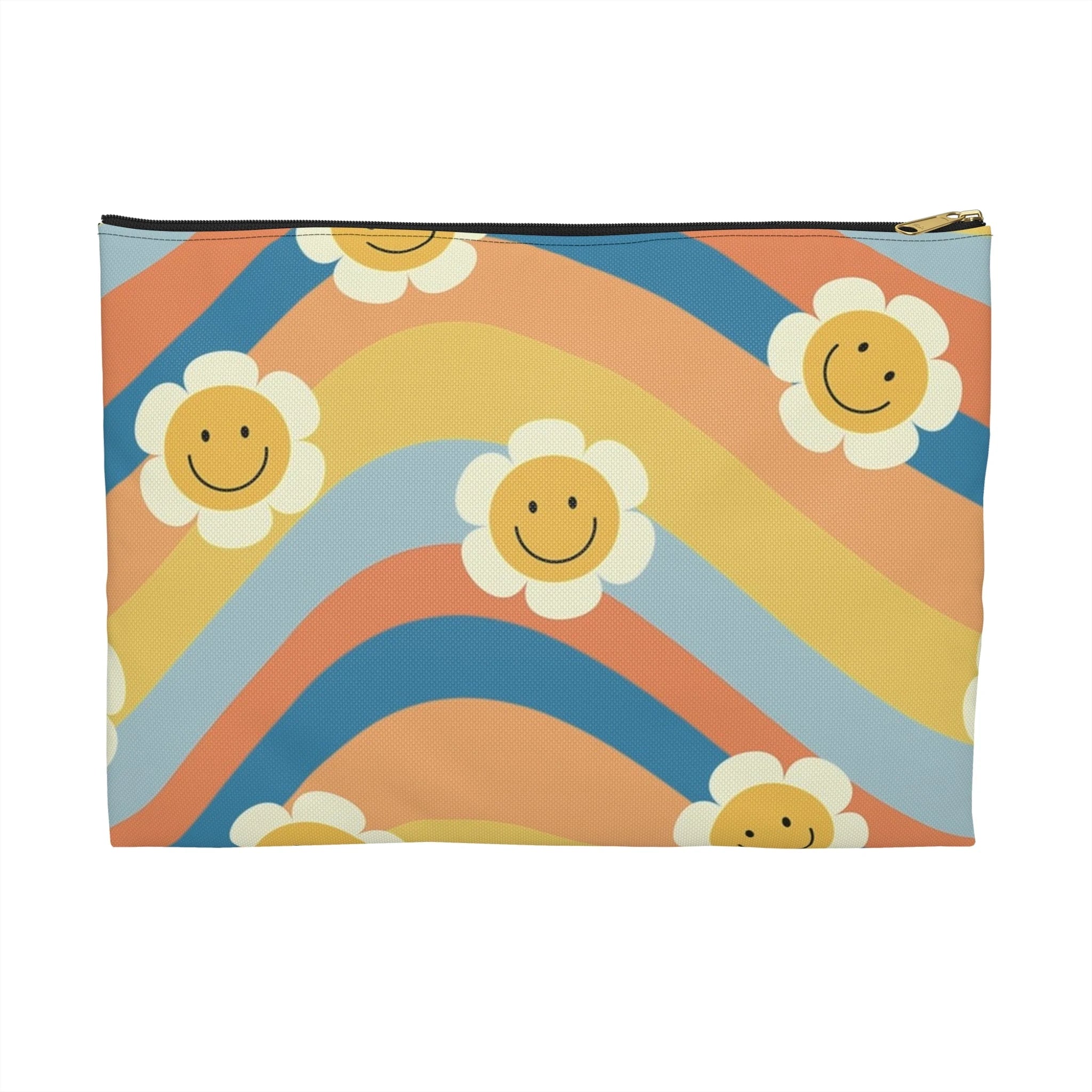 Art Printed Smiley Wave Flat Pouches, Artsulli - Art is Long, Life is Short, Bags, Size, Large, Color, Black zipper, , , 13191912322290