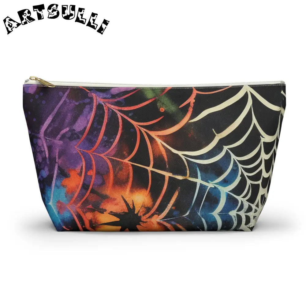 Art Printed Spider Web T-bottom Pouch, Artsulli - Art is Long, Life is Short, Bags, Size, Large, Color, White zipper, , , 17137477260523034316