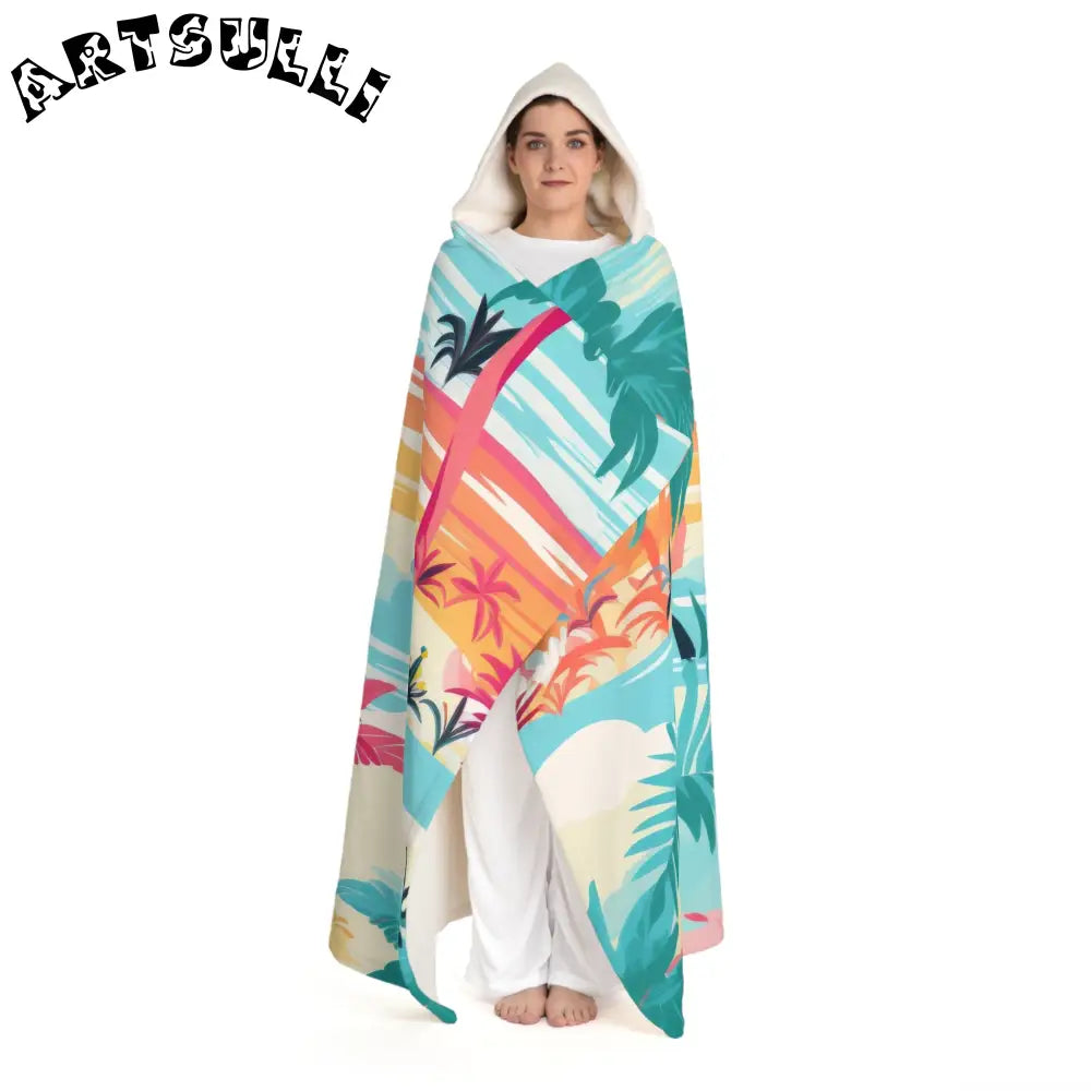 Art Printed Tropical Hooded Sherpa Fleece Blanket, Artsulli - Art is Long, Life is Short, All Over Prints, , , , , , , 