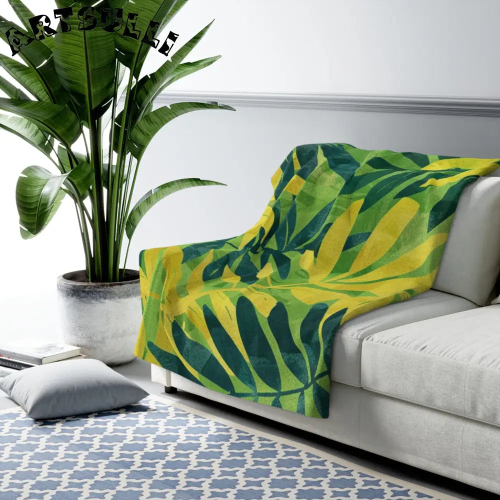 Art Printed Tropical Leaf Fleece Blanket, Artsulli - Art is Long, Life is Short, Home Decor, , , , , , , 