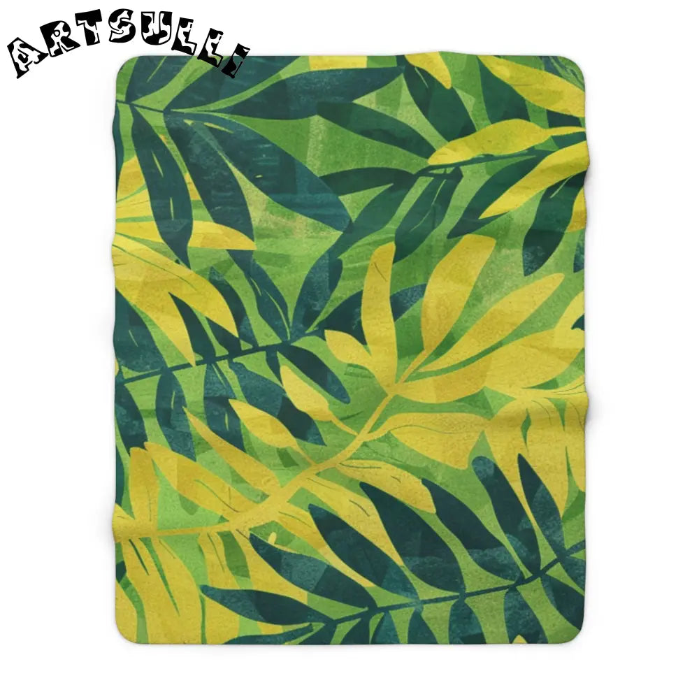 Art Printed Tropical Leaf Fleece Blanket, Artsulli - Art is Long, Life is Short, Home Decor, Size, 60" × 80", , , , , 10823594014387245847