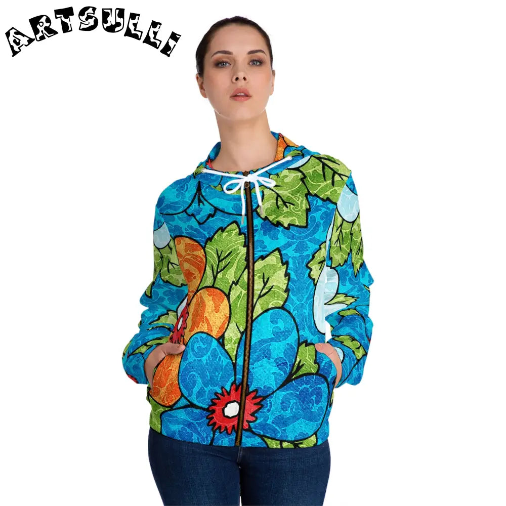 Artistic Floral Women's Zip Hoodie, Artsulli - Art is Long, Life is Short, All Over Prints, , , , , , , 