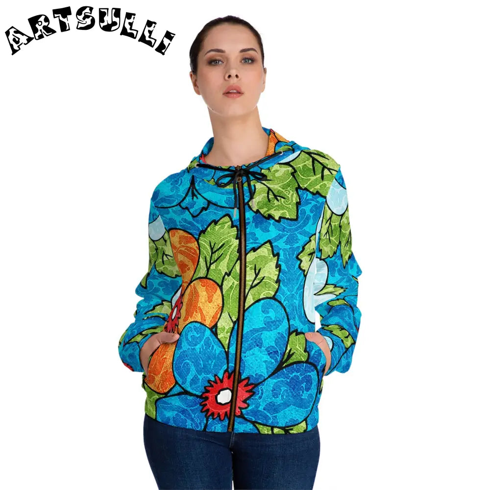 Artistic Floral Women's Zip Hoodie, Artsulli - Art is Long, Life is Short, All Over Prints, , , , , , , 