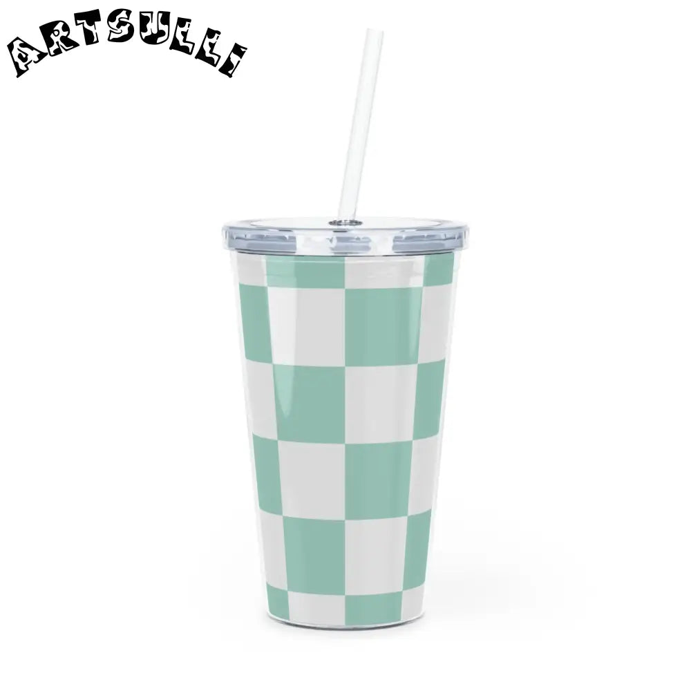 Artistic Mint Checkered Plastic Tumbler, Artsulli - Art is Long, Life is Short, Mug, Size, 20oz, Color, Transparent, , , 27750074166575086172