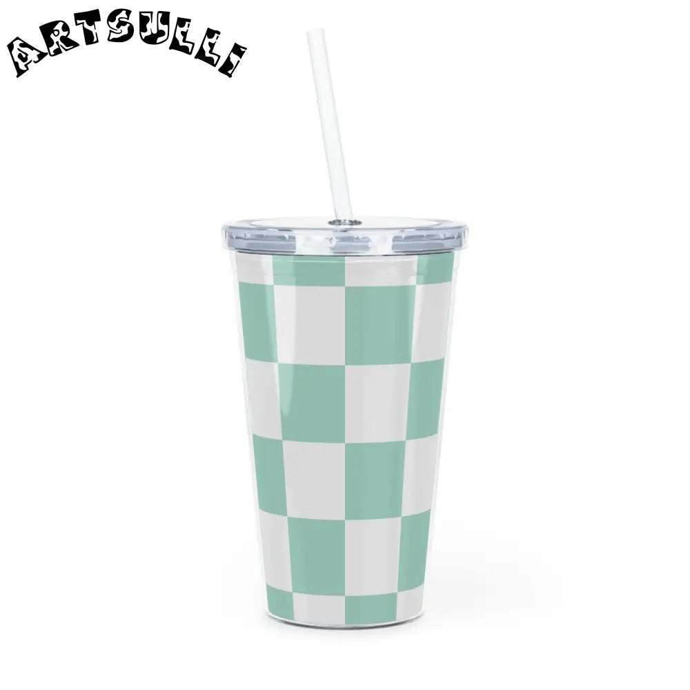Artistic Mint Checkered Plastic Tumbler, Artsulli - Art is Long, Life is Short, Mug, , , , , , , 