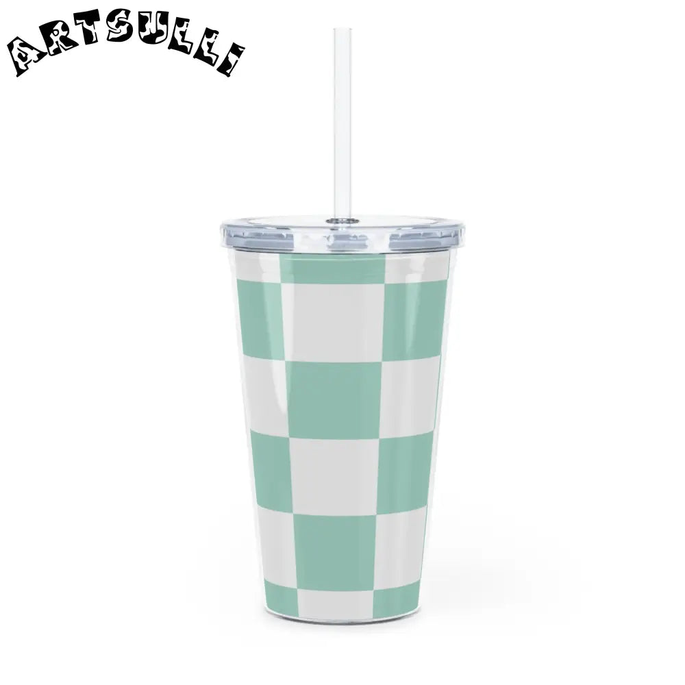 Artistic Mint Checkered Plastic Tumbler, Artsulli - Art is Long, Life is Short, Mug, , , , , , , 