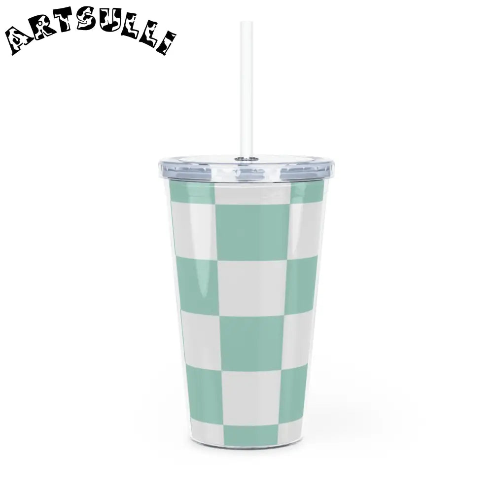 Artistic Mint Checkered Plastic Tumbler, Artsulli - Art is Long, Life is Short, Mug, , , , , , , 