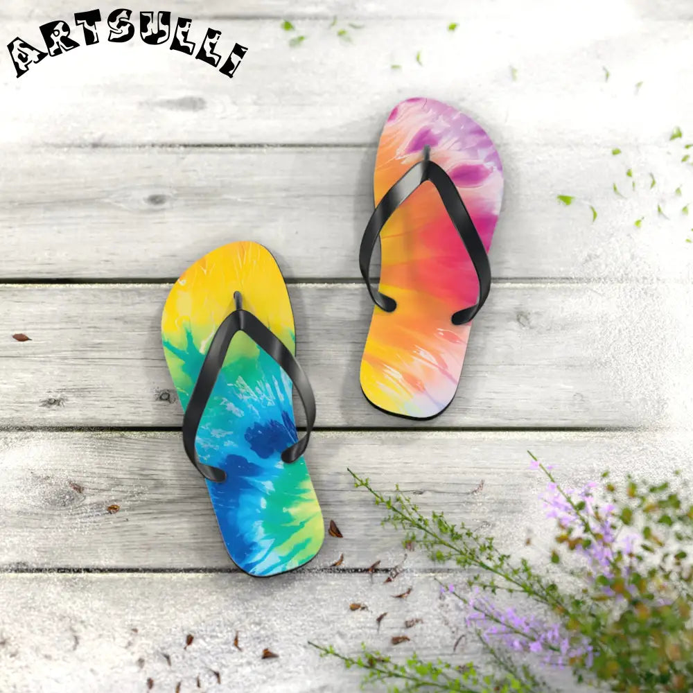 Artistic Summer Tie-Dye Flip Flops, Artsulli - Art is Long, Life is Short, Shoes, , , , , , , 