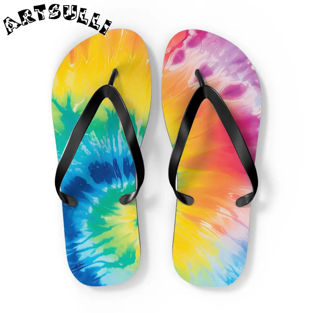 Artistic Summer Tie-Dye Flip Flops, Artsulli - Art is Long, Life is Short, Shoes, Size, XL, Color, Black sole, , , 32742234004936600374