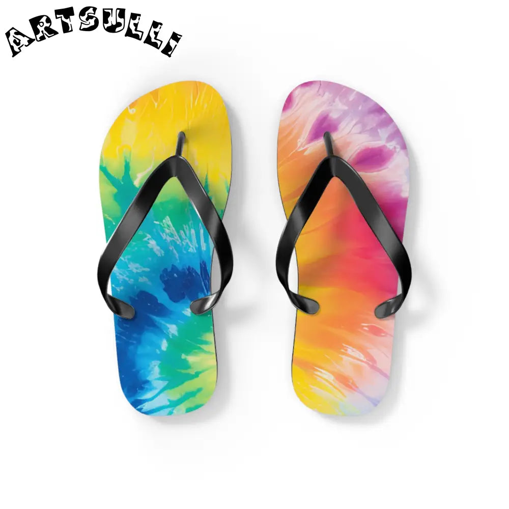 Artistic Summer Tie-Dye Flip Flops, Artsulli - Art is Long, Life is Short, Shoes, Size, S, Color, Black sole, , , 32488689368856827853