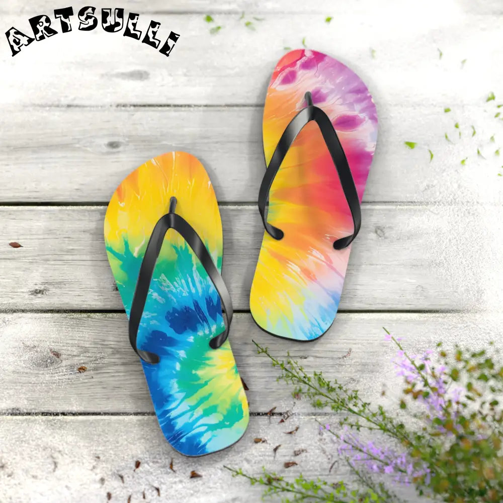 Artistic Summer Tie-Dye Flip Flops, Artsulli - Art is Long, Life is Short, Shoes, , , , , , , 