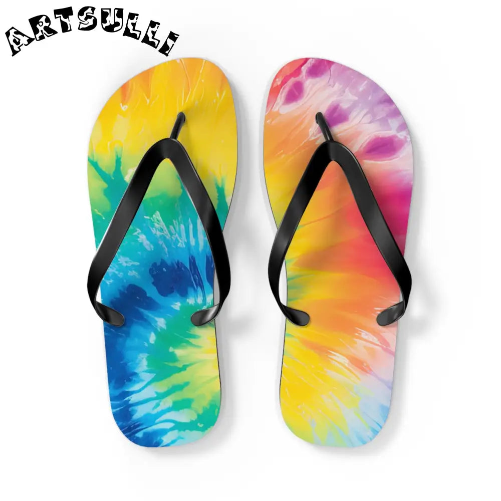 Artistic Summer Tie-Dye Flip Flops, Artsulli - Art is Long, Life is Short, Shoes, Size, L, Color, Black sole, , , 18746167032165739240