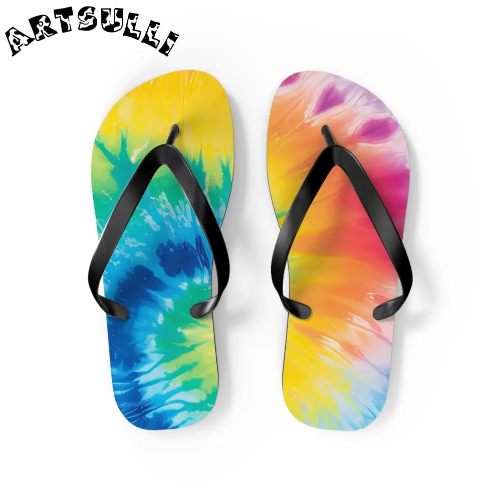 Artistic Summer Tie-Dye Flip Flops, Artsulli - Art is Long, Life is Short, Shoes, Size, M, Color, Black sole, , , 39948418466171309918