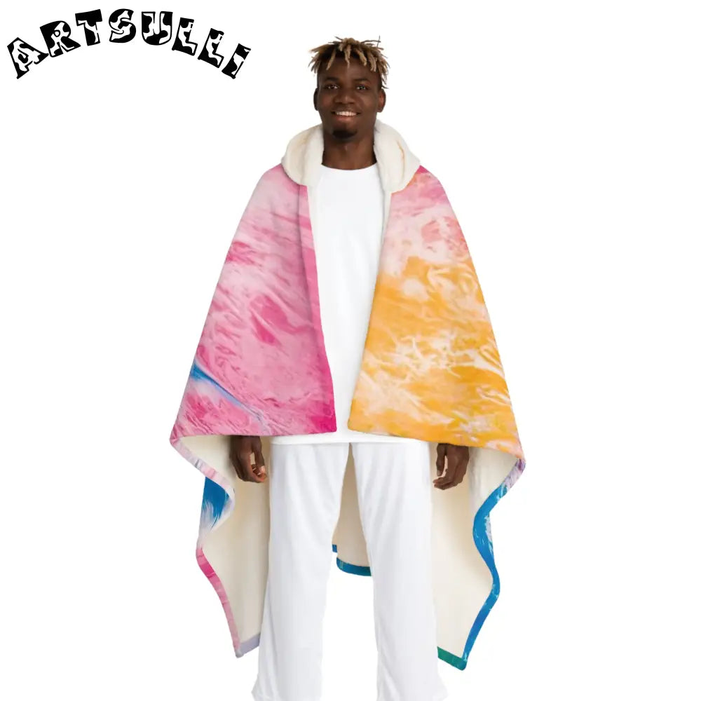 Artistic Tie-Dye Hooded Sherpa Blanket, Artsulli - Art is Long, Life is Short, All Over Prints, Size, One size, Color, Cream, , , 24783585407714155201