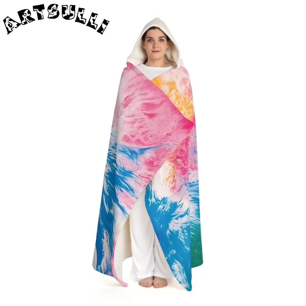 Artistic Tie-Dye Hooded Sherpa Blanket, Artsulli - Art is Long, Life is Short, All Over Prints, , , , , , , 