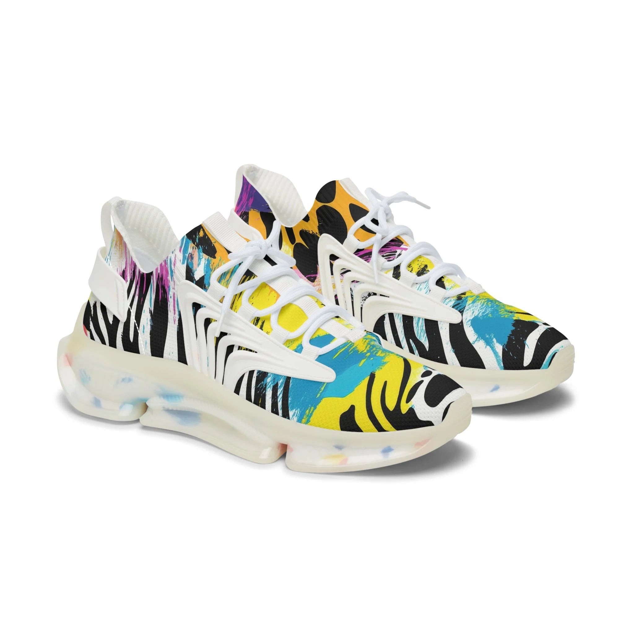Artistic Zebra Splatter Mesh Sneakers, Artsulli - Art is Long, Life is Short, Shoes, Color, White sole, Size, US 5.5, , , 17996966328923