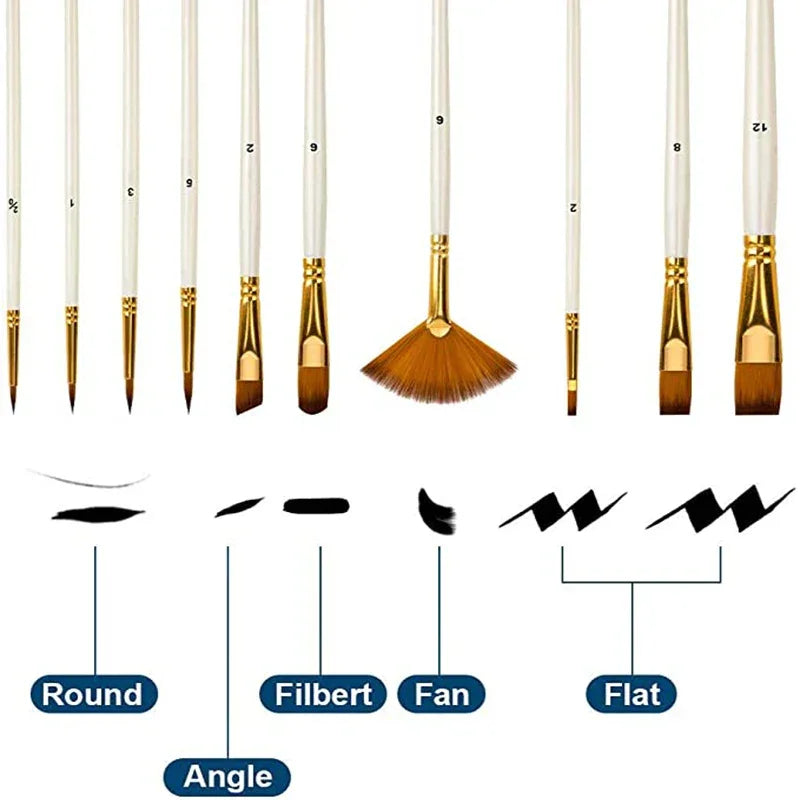 Buy The Best By Artsulli - Art is Long Life Short - 10Pcs Paint Brushes Set Nylon Hair Brush for Acrylic Painting Oil Watercolor DIY Kid