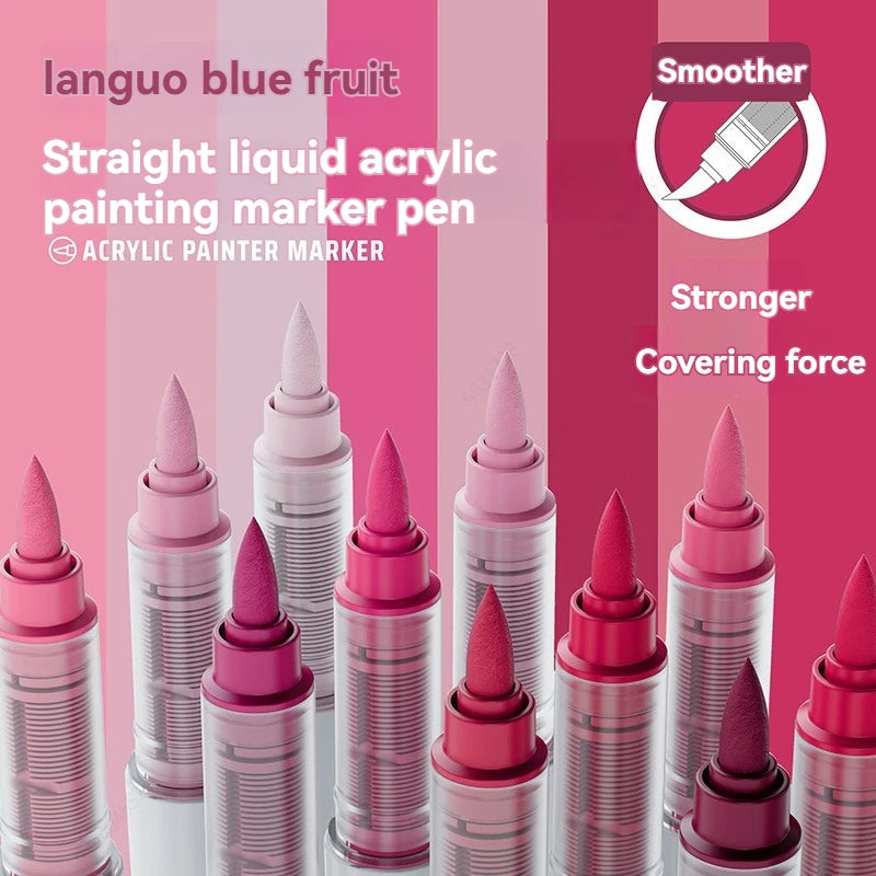 9Colors Straight Liquid Brush Acrylic Paint Pens Set Markers for Rock Painting Wood Canvas Stone DIY Crafts Making Art Supplies