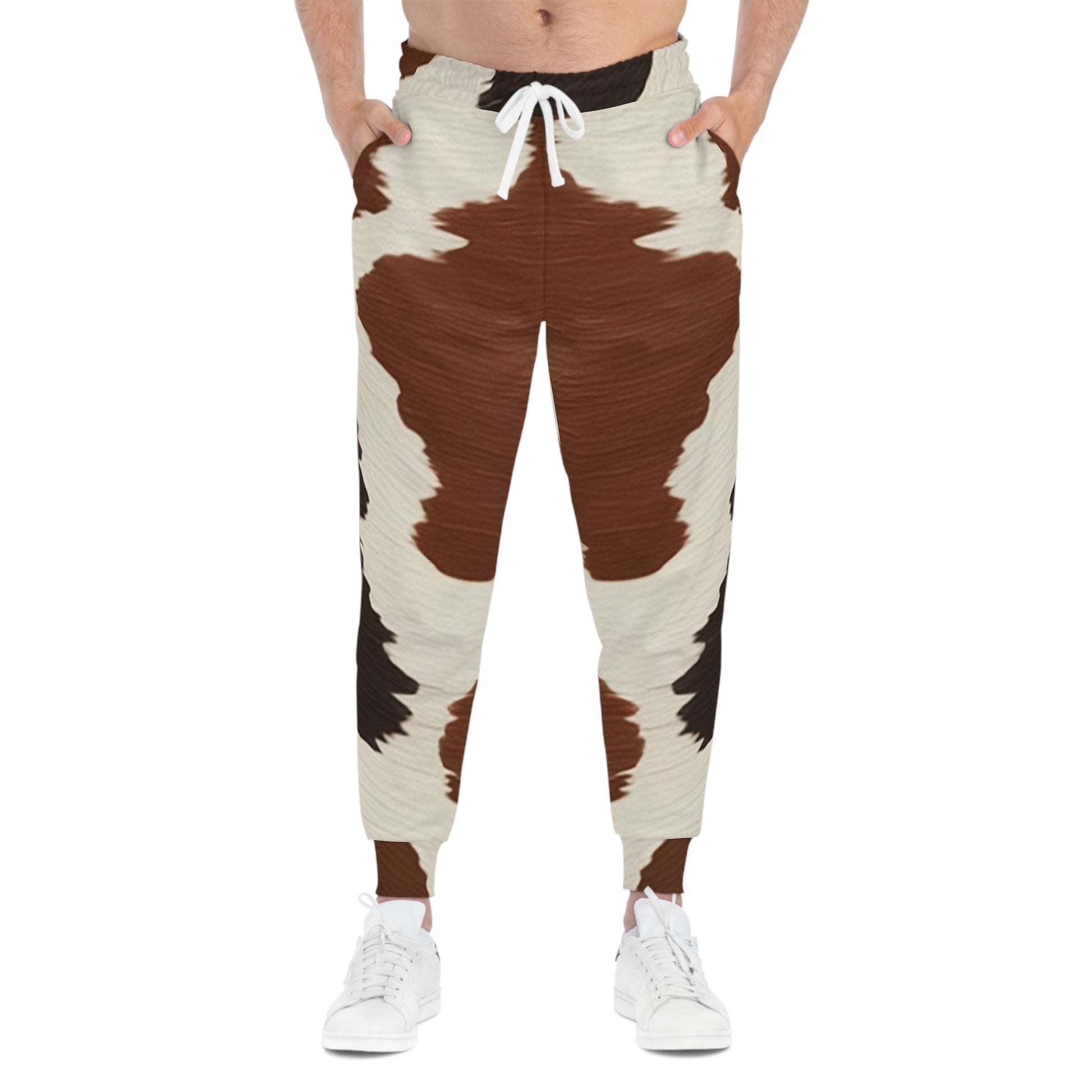 Beige and Brown Cow Print Joggers, Artsulli - Art is Long, Life is Short, All Over Prints, , , , , , , 