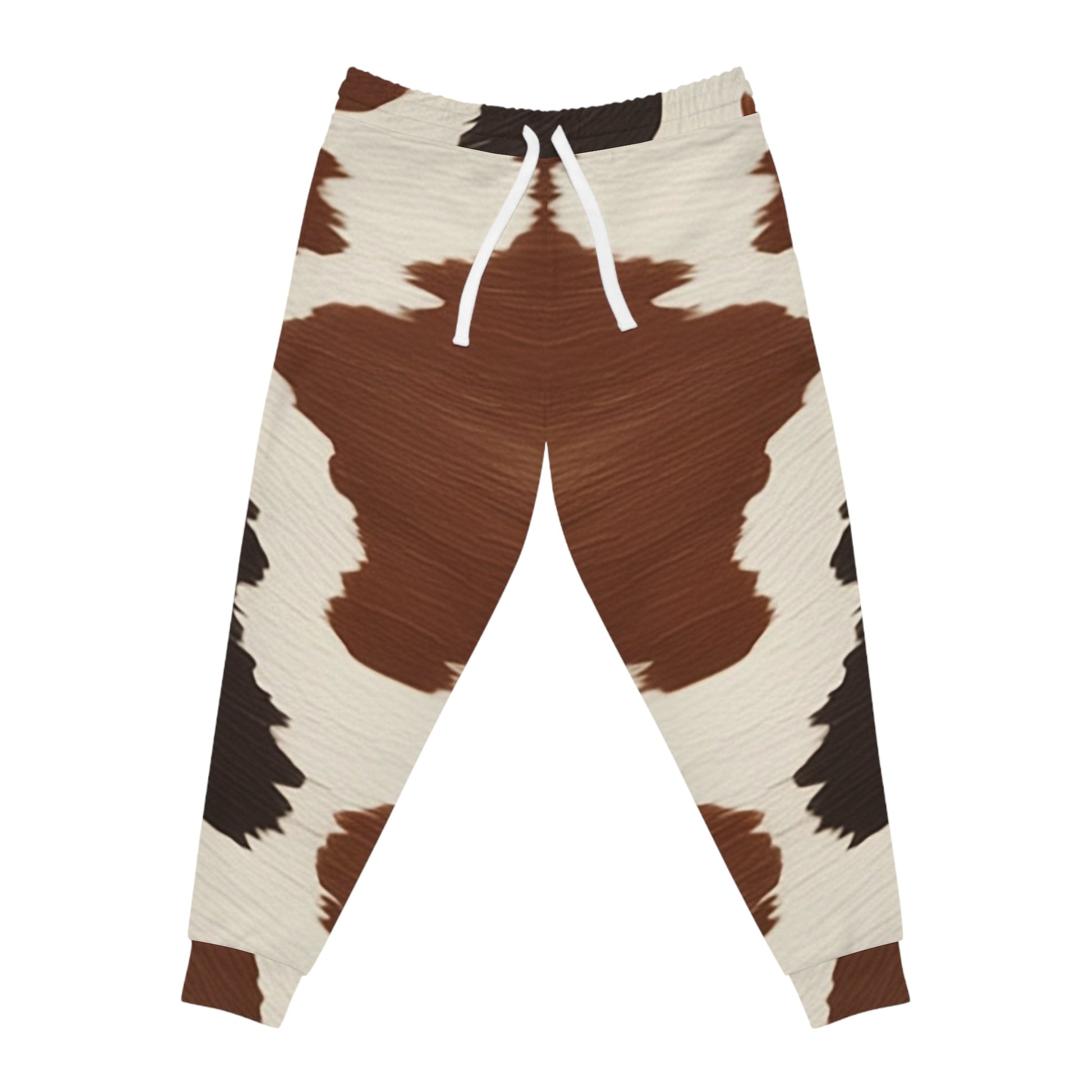 Beige and Brown Cow Print Joggers, Artsulli - Art is Long, Life is Short, All Over Prints, Size, S, Color, Seam thread color automatically matched to design, , , 90245298333726109324