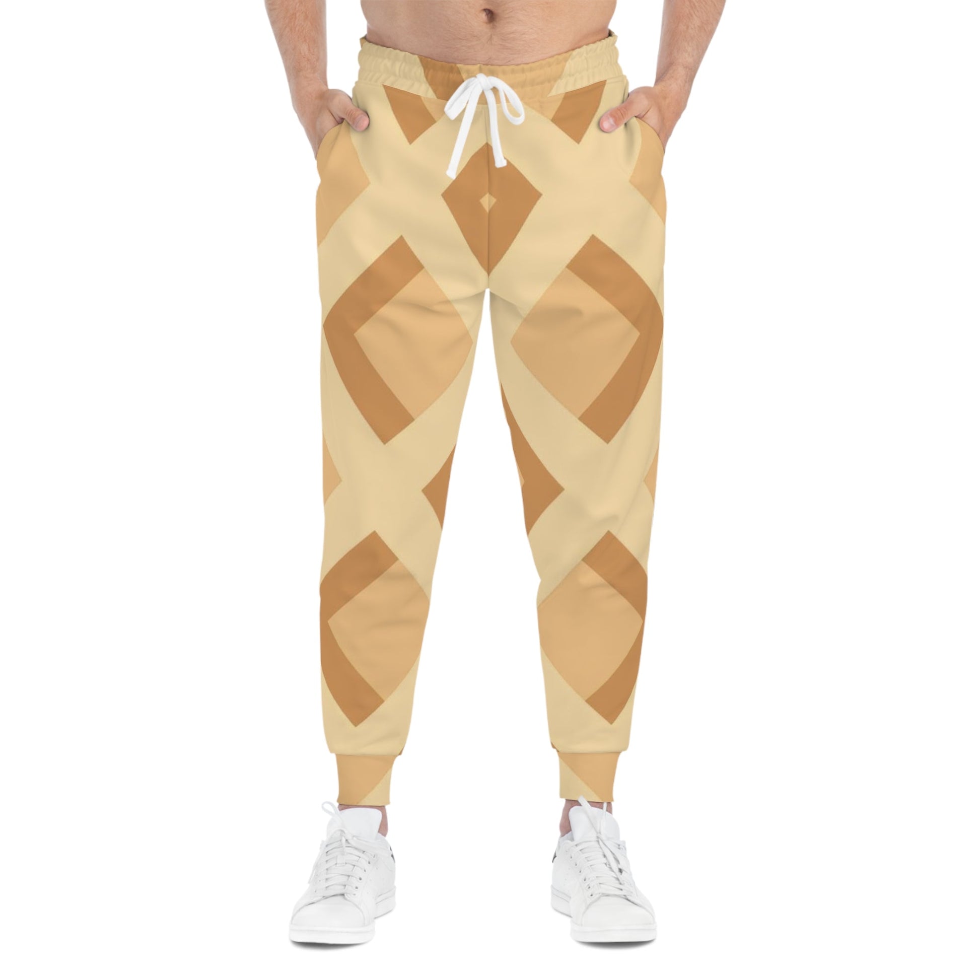 Beige and Brown Geometric Pattern Joggers, Artsulli - Art is Long, Life is Short, All Over Prints, , , , , , , 