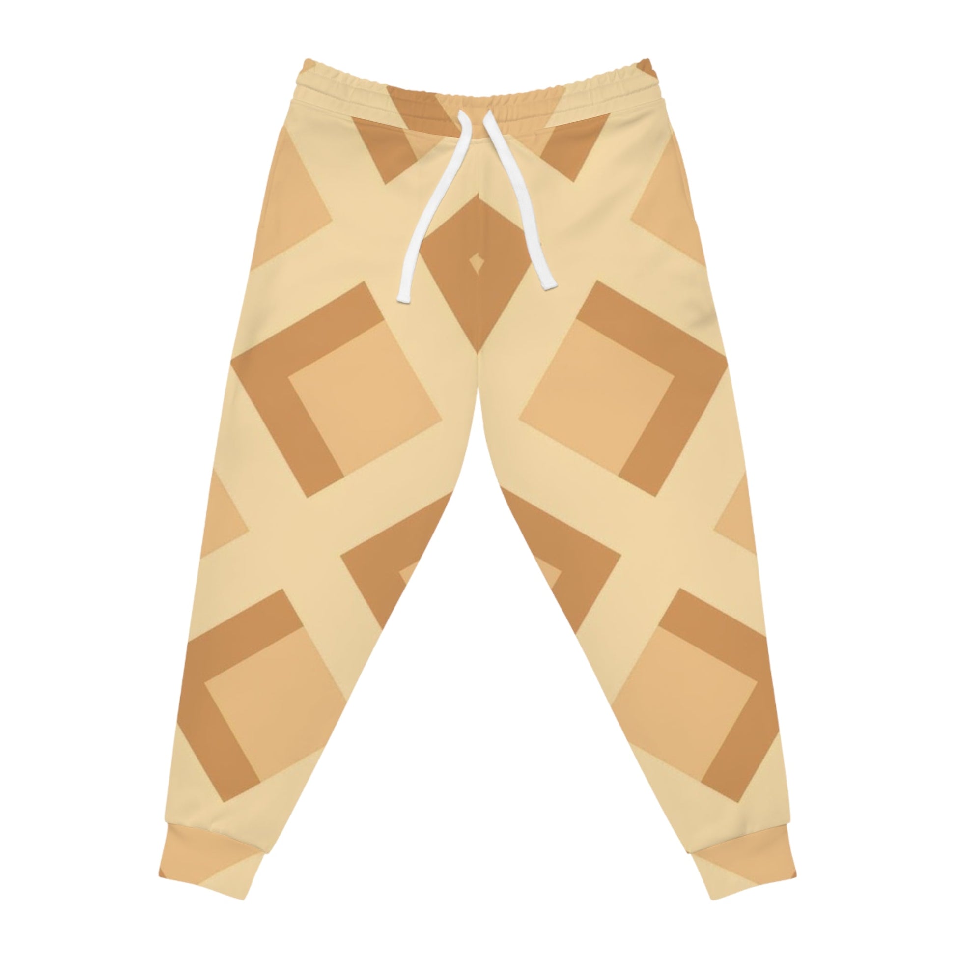 Beige and Brown Geometric Pattern Joggers, Artsulli - Art is Long, Life is Short, All Over Prints, Size, S, Color, Seam thread color automatically matched to design, , , 26965741457273937759