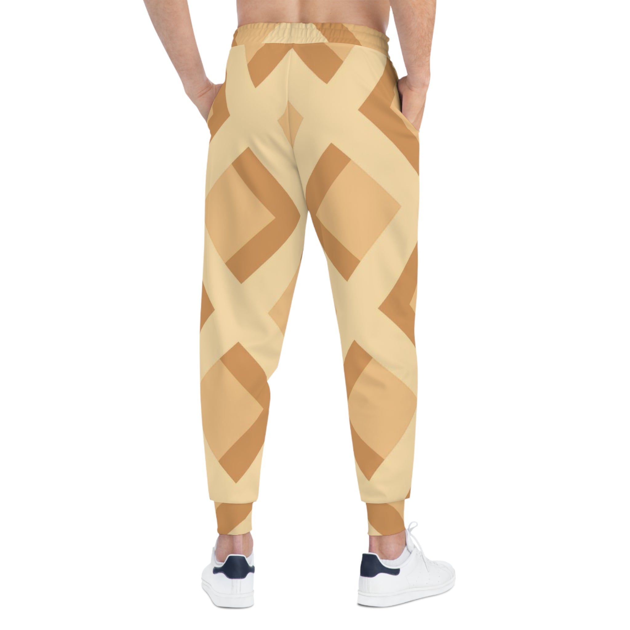 Beige and Brown Geometric Pattern Joggers, Artsulli - Art is Long, Life is Short, All Over Prints, , , , , , , 