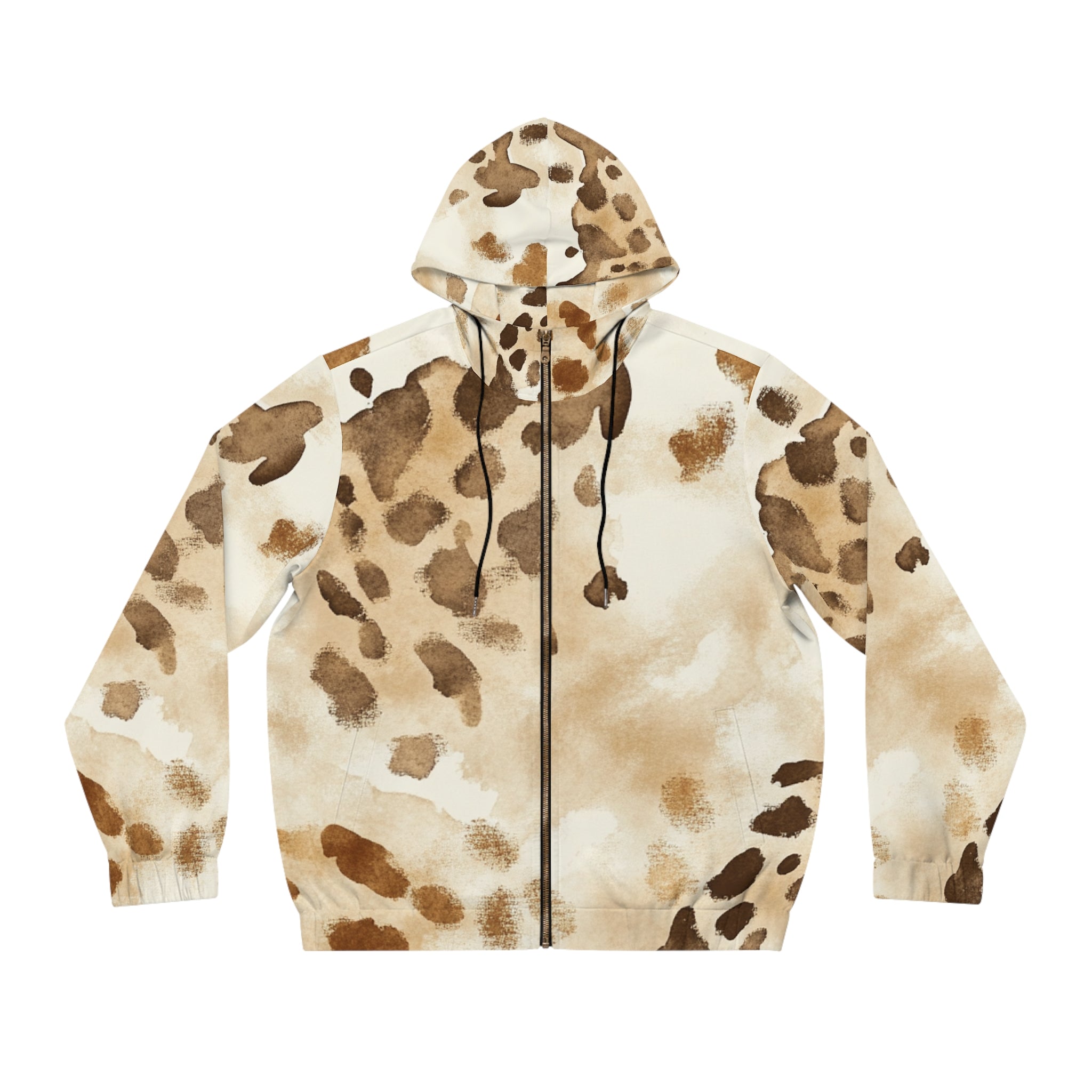 Beige and Brown Spotted Full Zip Hoodie, Artsulli - Art is Long, Life is Short, All Over Prints, Size, S, Color, Black, , , 13025607646448012525